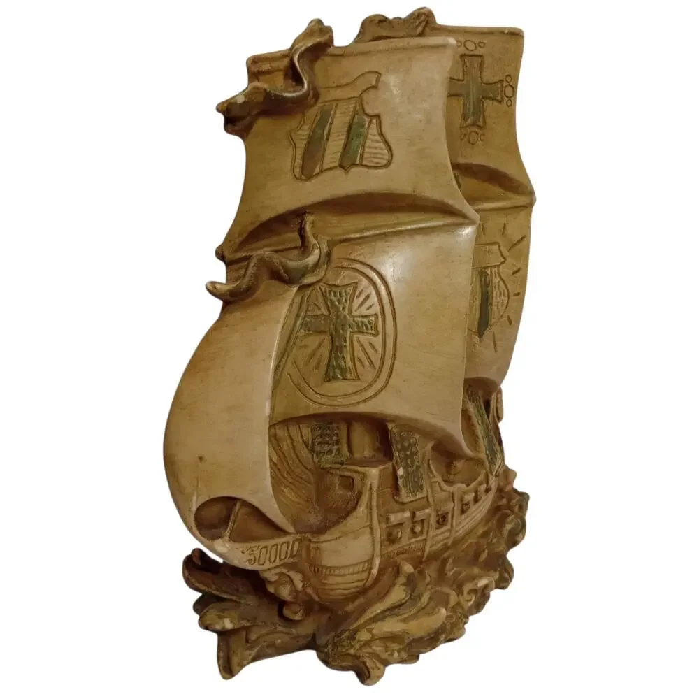 Vintage 1964 Universal Statuary Corp Galleon Ship Bookend Nautical Brown